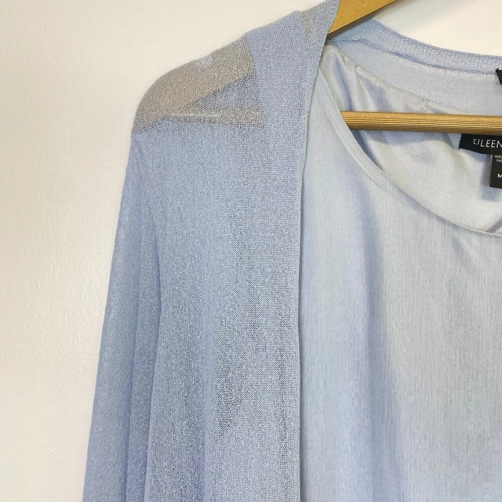 Eileen Fisher Blue Two Piece Set Silk Tank and Cardigan